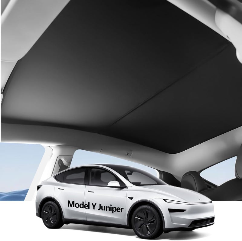 heenvn 2025 Tesla Model Y Juniper Ice Crystal Glass Roof Sunshade-Black, UV Protection, Heat Insulation, Non-Sag, Foldable with Storage Bag - Image 1